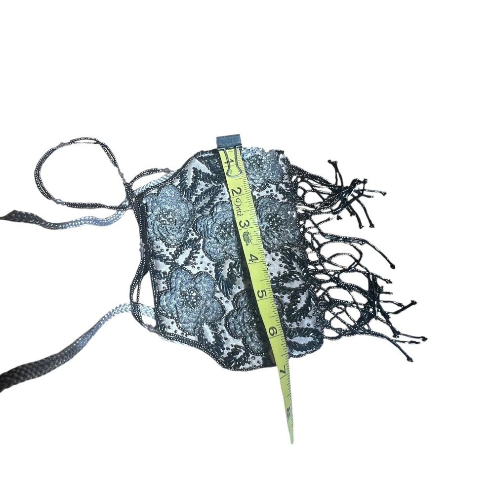 Vintage 90s Grey Silver Beaded Sequin Clutch Bag - Picture 6 of 8